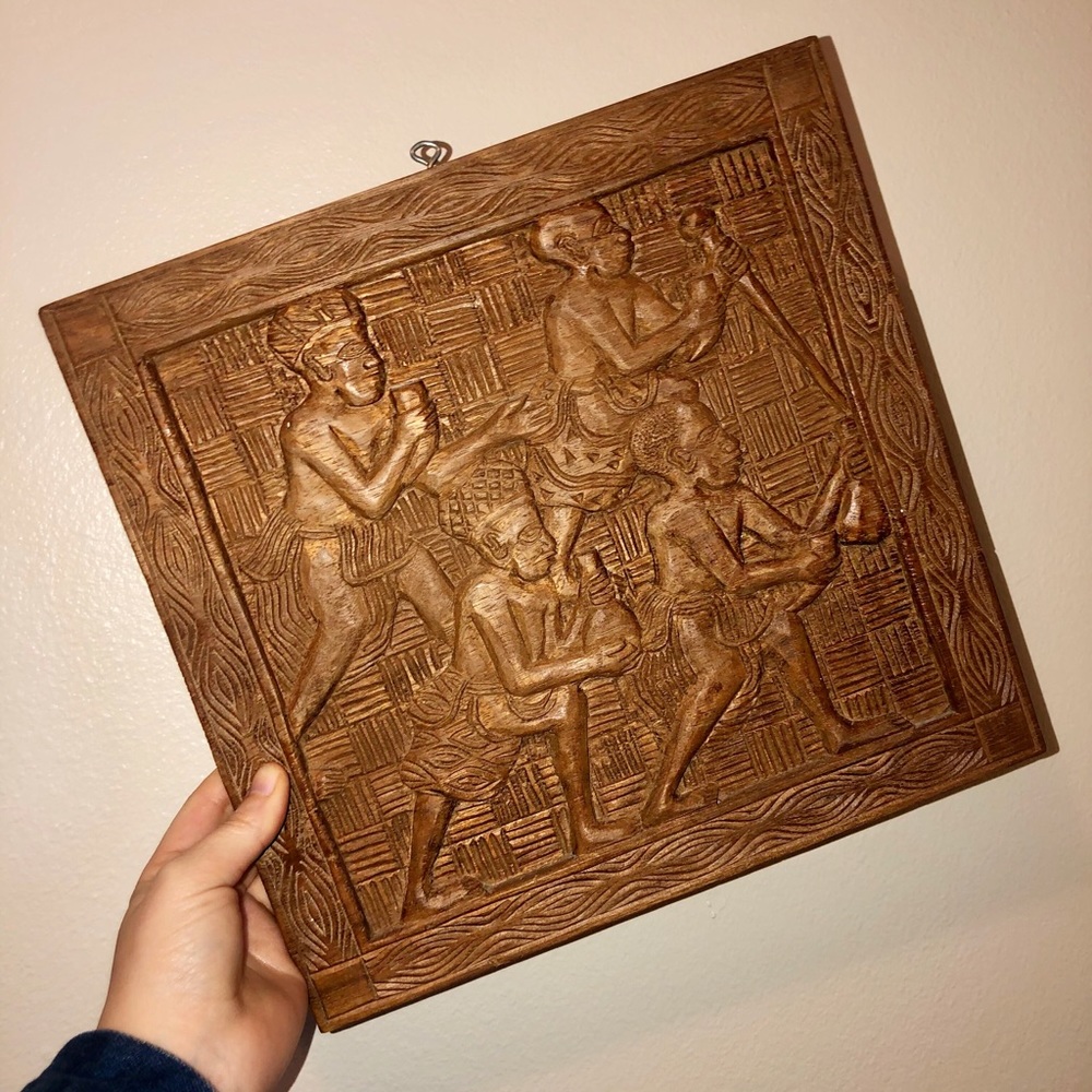 VTG African Hand Carved Tribal Wood Wall Panel